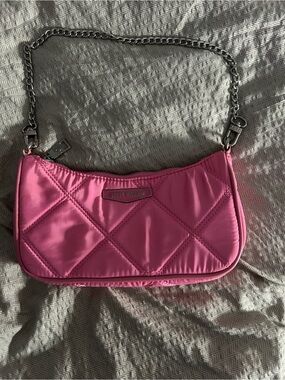 Steve Madden Hot Pink Quilted Shoulder Bag with Silver Chain